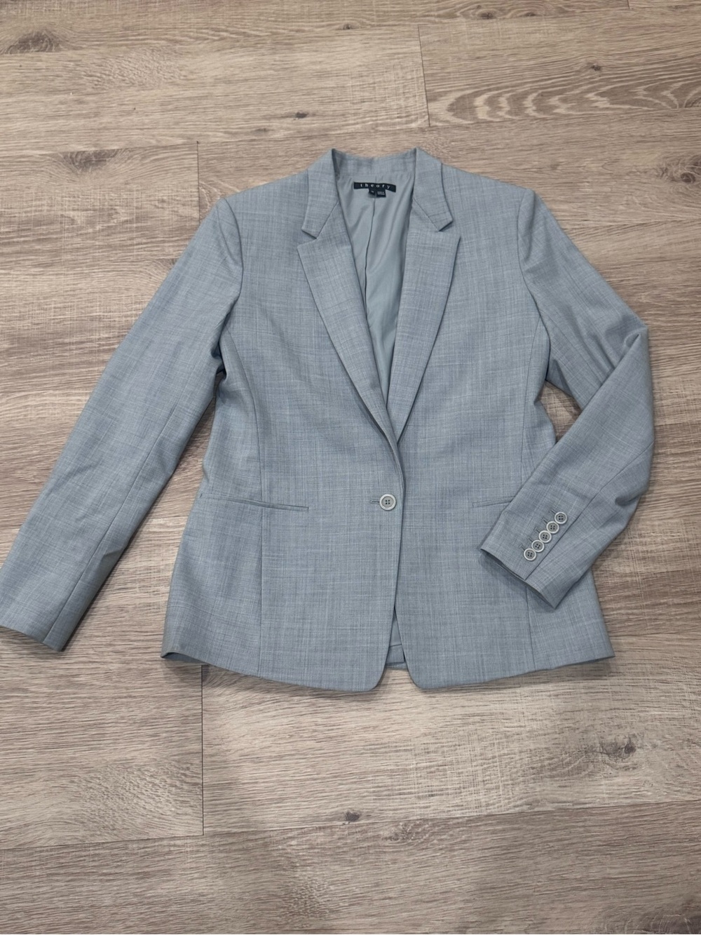 Theory Light Gray 98% Virgin Wool Single Button Blazer Jacket Size 10